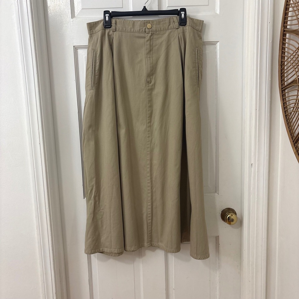 VTG Khaki A Line Maxi Skirt 20 Tall 20T Academia Cotton Gorpcore Granola Safari